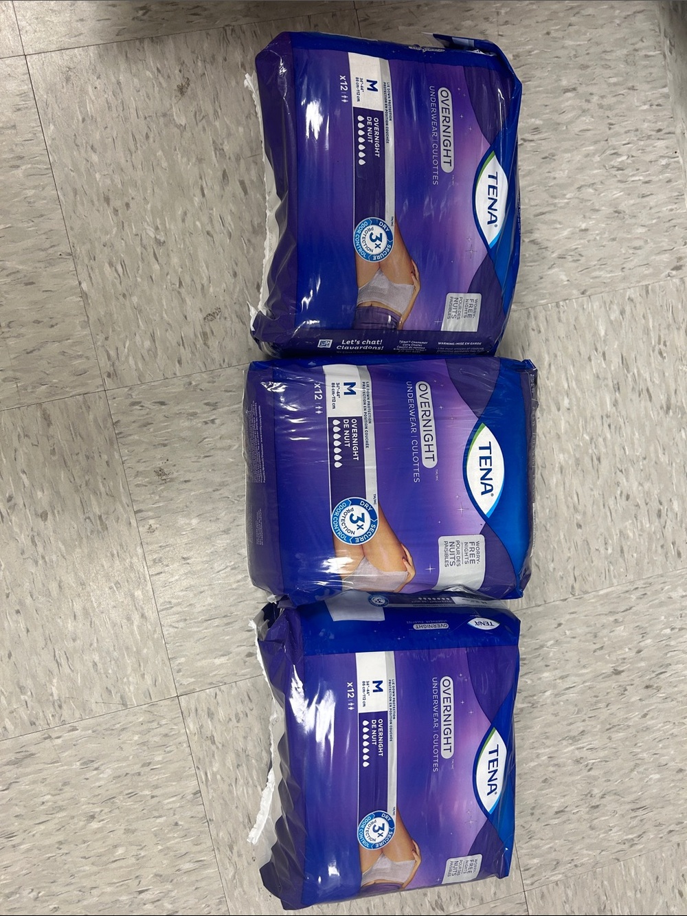 Tena Overnight Absorbent Underwear Unisex  — Medium 3 packs of 12